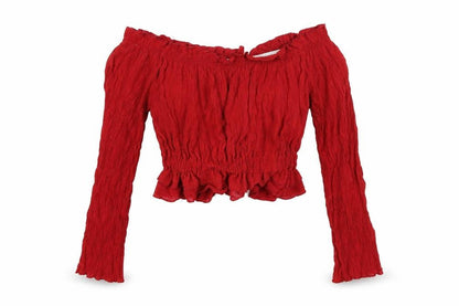 Front view of Preworn women’s red cropped blouse, size S