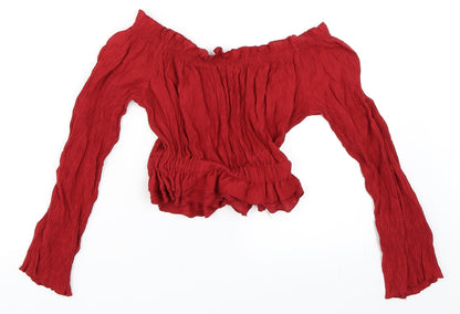Back view of Preworn women’s red cropped blouse, size S