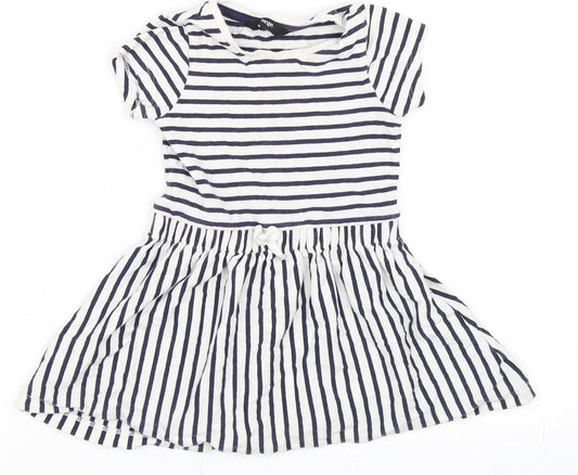George Girls White Striped  Skater Dress  Size 12-18 Months