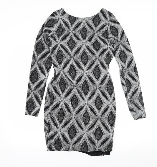 Preworn Womens Black Geometric  Bodycon  Size 10  - Low Back