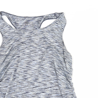 Close-up detail of South Luxe women’s blue striped jersey basic tank, size L
