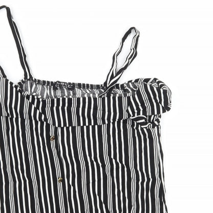 Close-up detail of Select women’s black striped camisole tank, size UK 6