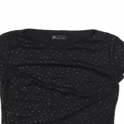 Close-up detail of BHS women’s black basic blouse, size UK 12