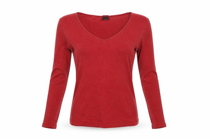 Front view of H&M women’s red pullover sweatshirt, size S
