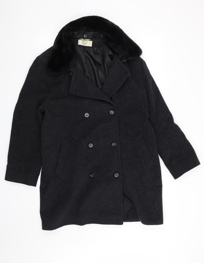 Additional front view of Klass women’s black overcoat cape, size UK 14