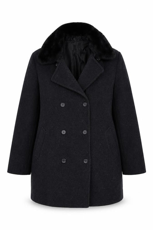 Front view of Klass women’s black overcoat cape, size UK 14