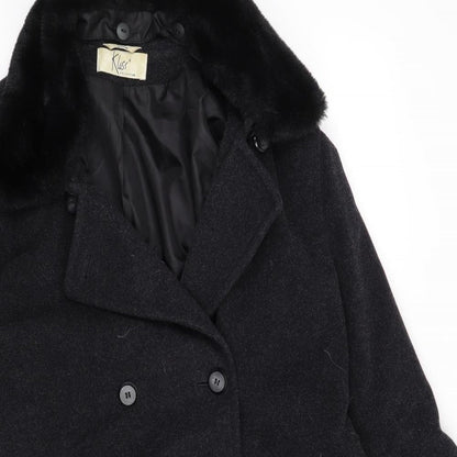 Close-up detail of Klass women’s black overcoat cape, size UK 14