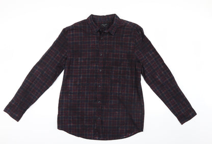 Front view of New Look Men men’s blue check button-up, size L