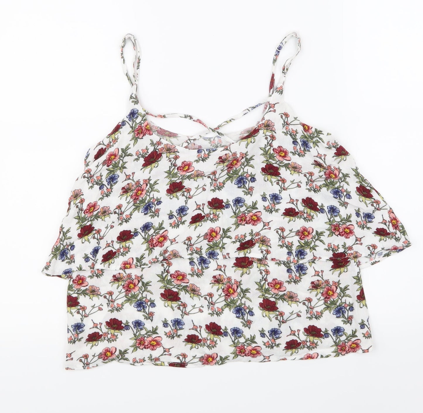 H&M Womens White Floral  Basic Tank Size 8