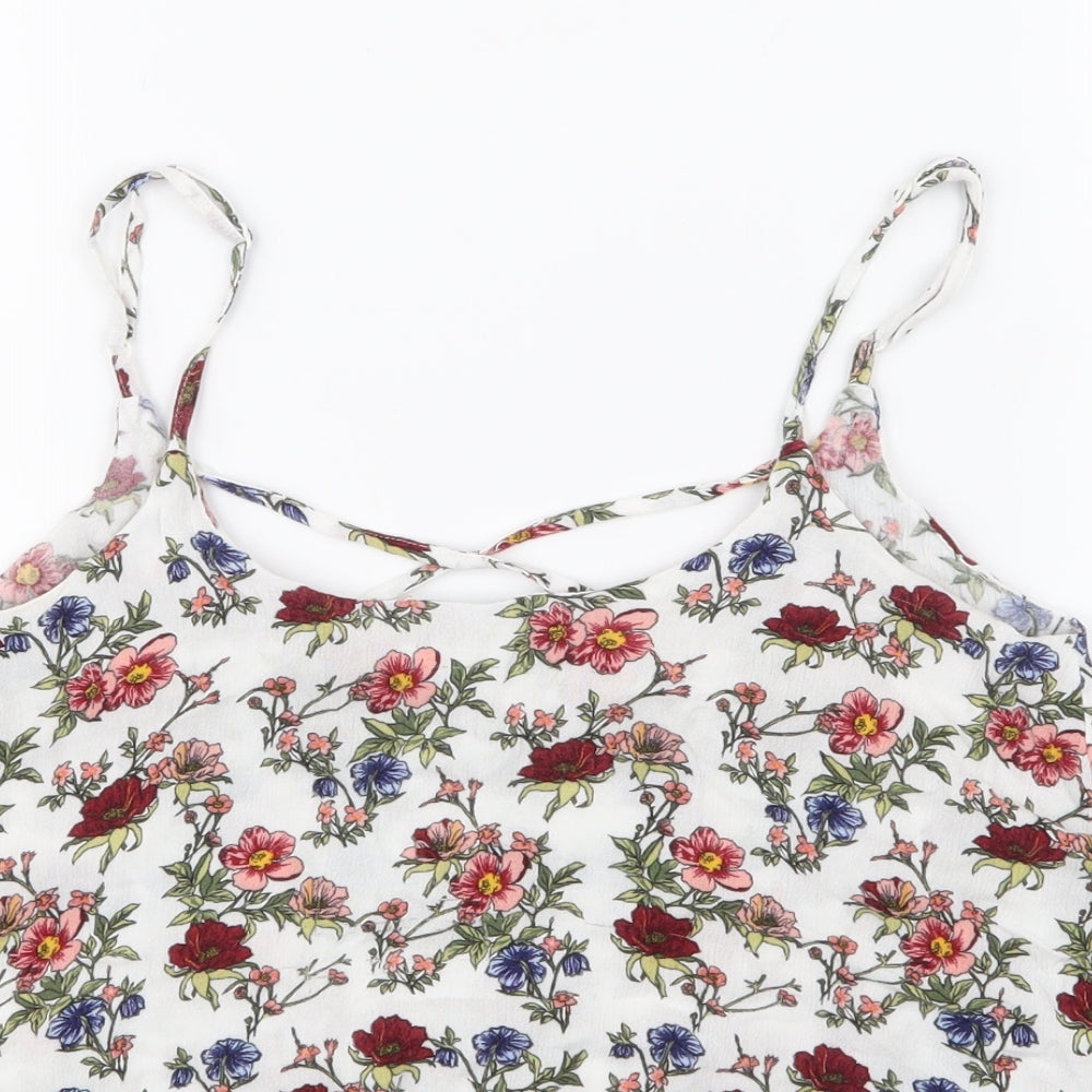 H&M Womens White Floral  Basic Tank Size 8