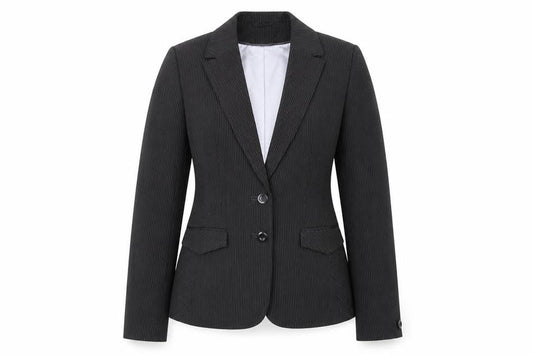 Front view of Dorothy Perkins women’s black striped jacket, size UK 14