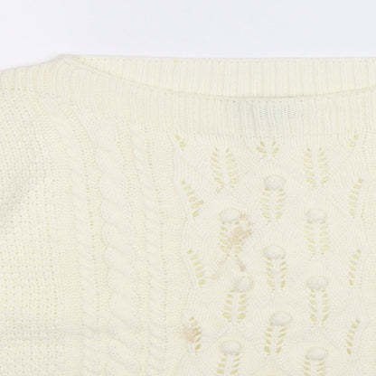 Close-up detail of Peacocks women’s white knit jumper, size UK 18