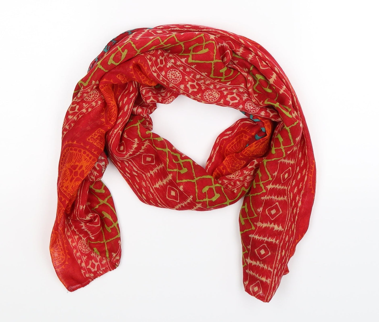 Preworn Womens Red Geometric Knit  Scarf