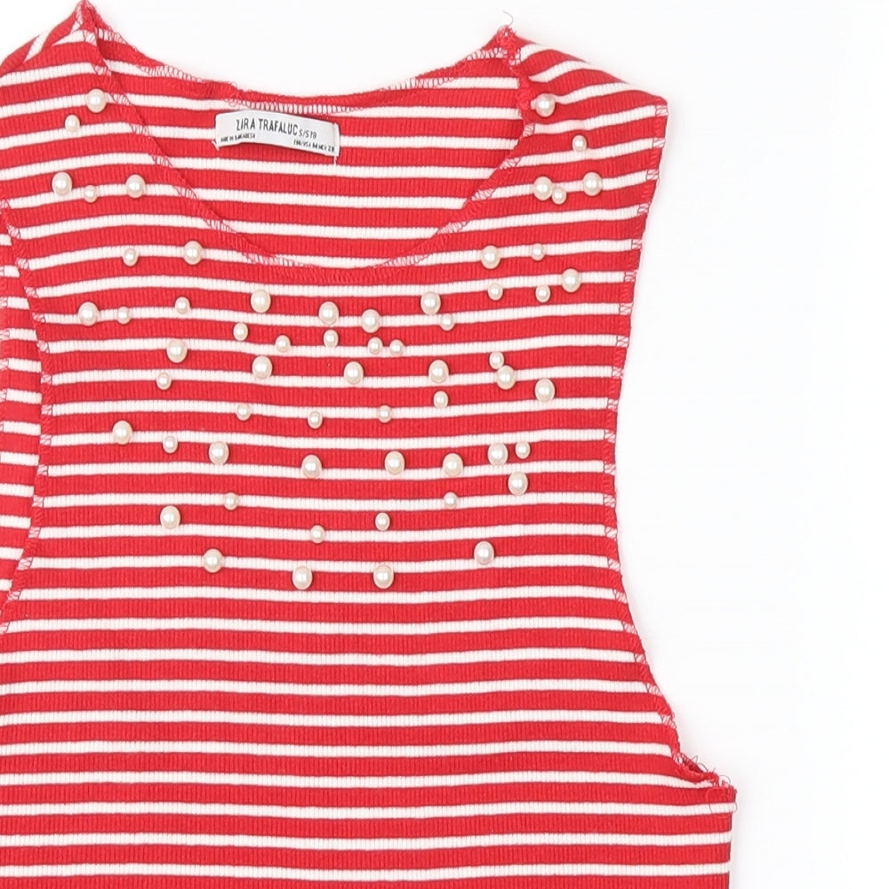 Zara Womens Red Striped  Basic Tank Size S