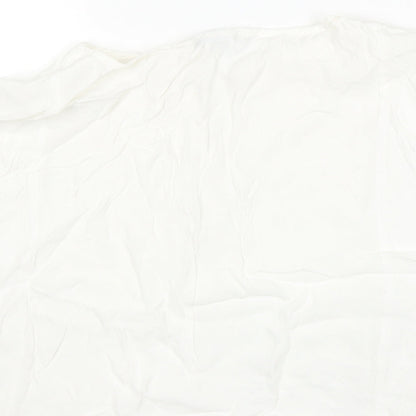 Brand and care label for Warehouse women’s white basic t-shirt, size UK 12