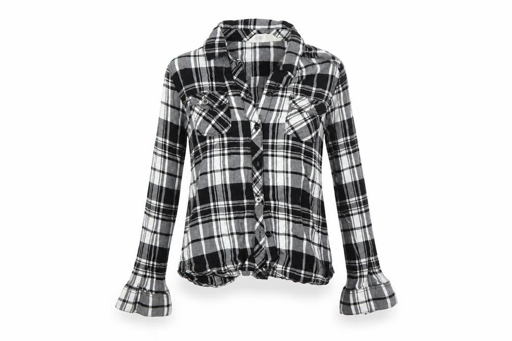 H&M Womens Black Check  Basic Button-Up Size S  - 9-10 YEARS
