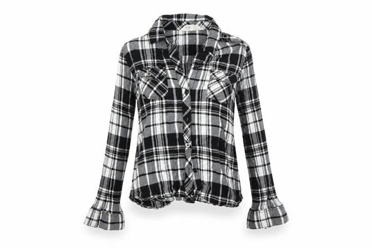 H&M Womens Black Check  Basic Button-Up Size S  - 9-10 YEARS