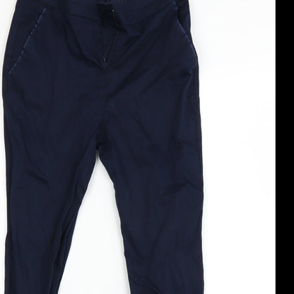 Close-up detail of Atmosphere women’s blue trousers, size UK 8, 20-inch leg