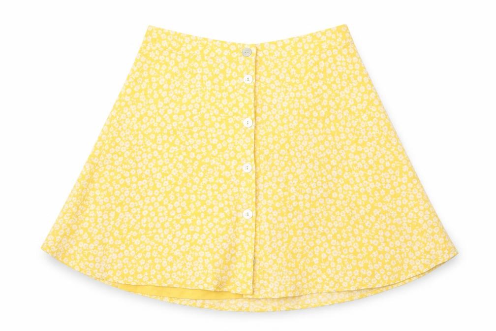 Preworn Womens Yellow Floral  A-Line Skirt Size 28 in