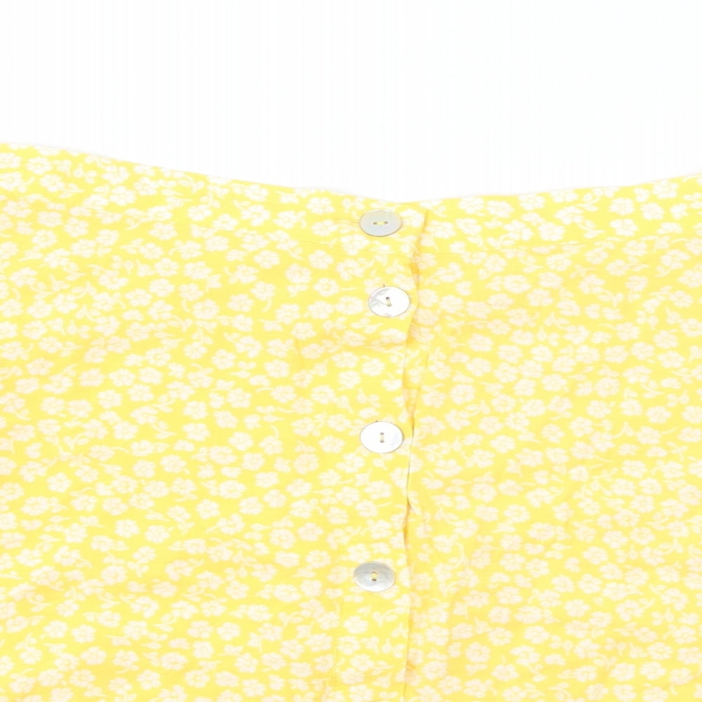 Preworn Womens Yellow Floral  A-Line Skirt Size 28 in