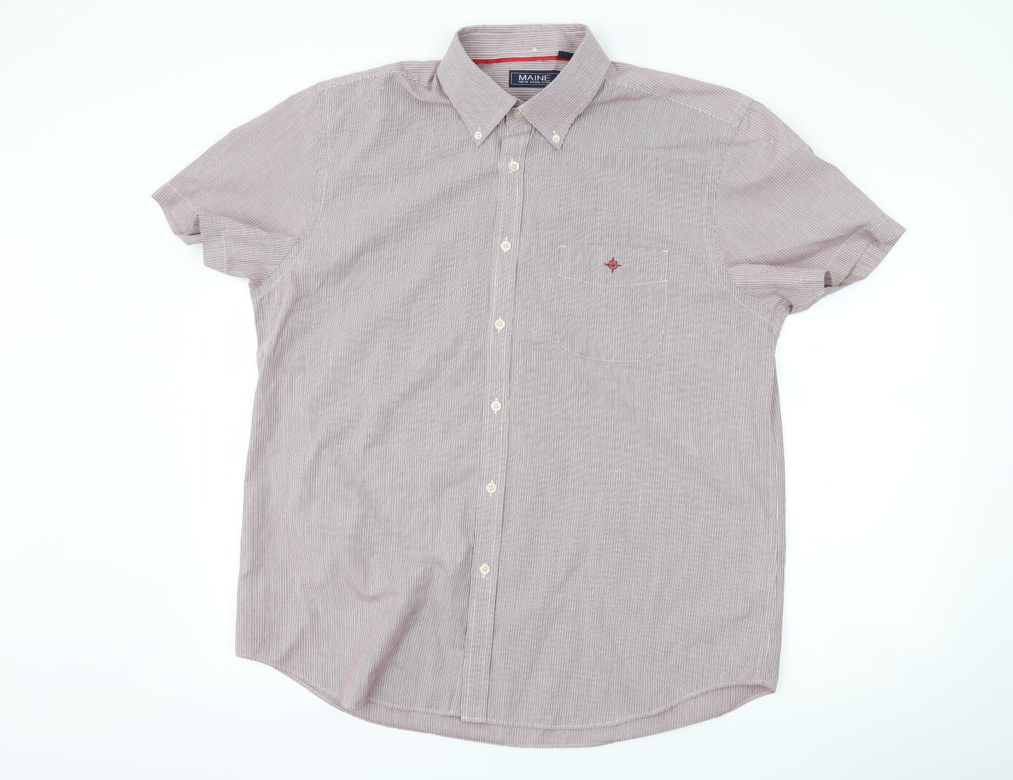 Maine Mens Red Striped   Button-Up Size L