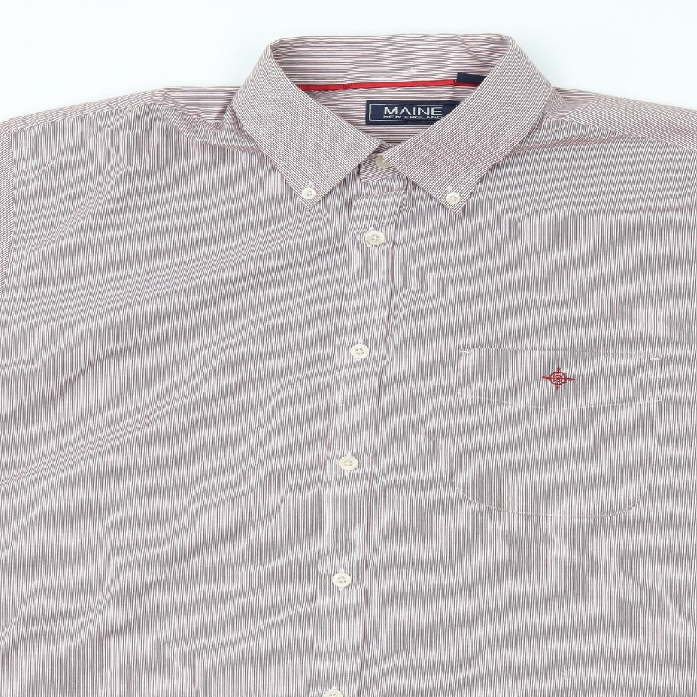 Maine Mens Red Striped   Button-Up Size L