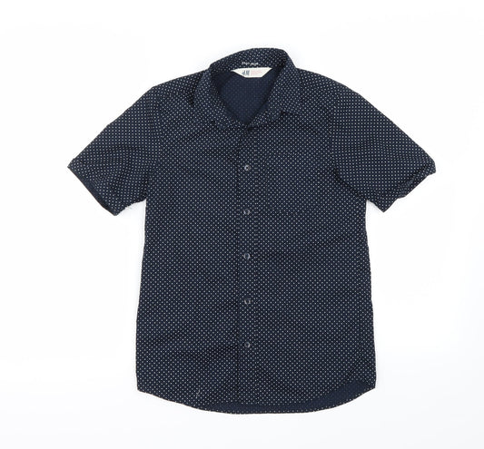 H&M Boys Blue Polka Dot  Basic Button-Up Size 8-9 Years