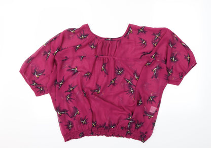 Front view of intuition women’s pink animal print basic blouse, size UK 18