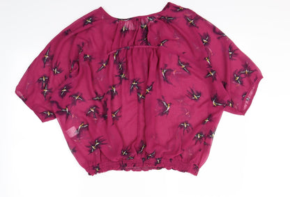 Back view of intuition women’s pink animal print basic blouse, size UK 18