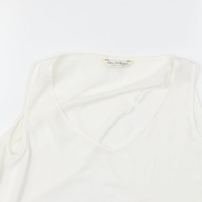 Close-up detail of Miss Selfridge women’s white basic blouse, size UK 8