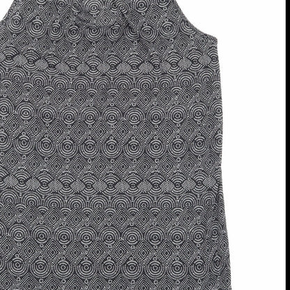 Brand and care label for H&M women’s black geometric basic tank, size S