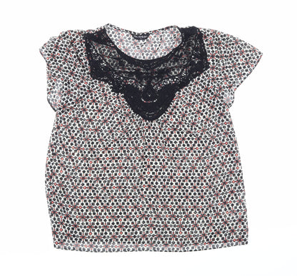Front view of Miss Selfridge women’s black geometric basic blouse, size UK 8