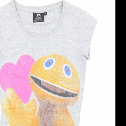 Close-up detail of Rainbow women’s grey basic t-shirt, size UK 6