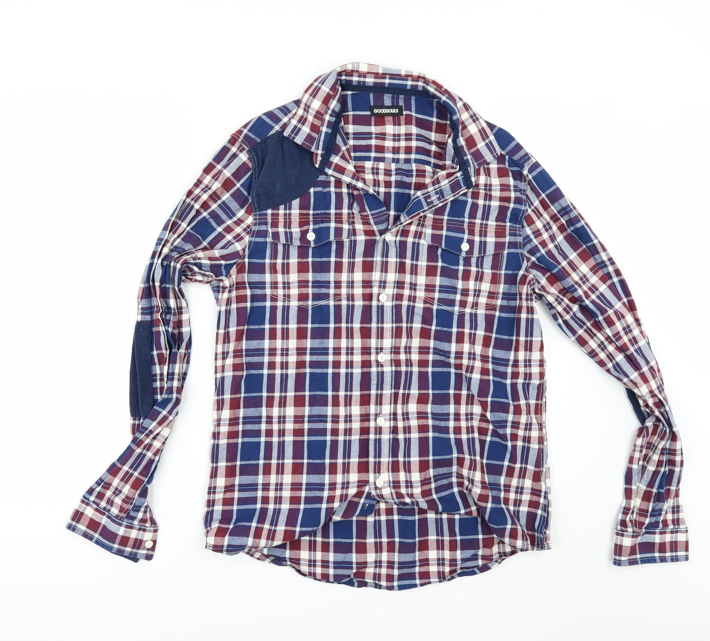 Goodsouls Mens Blue Check   Button-Up Size M