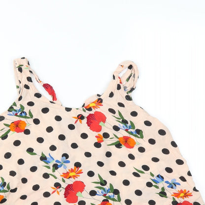 Close-up detail of zink london women’s pink floral rayon basic blouse, size M