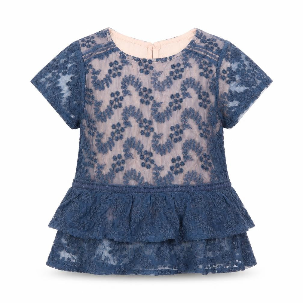 NEXT Girls Blue Floral  Basic Blouse Size 7 Years  - embroidered floral layer