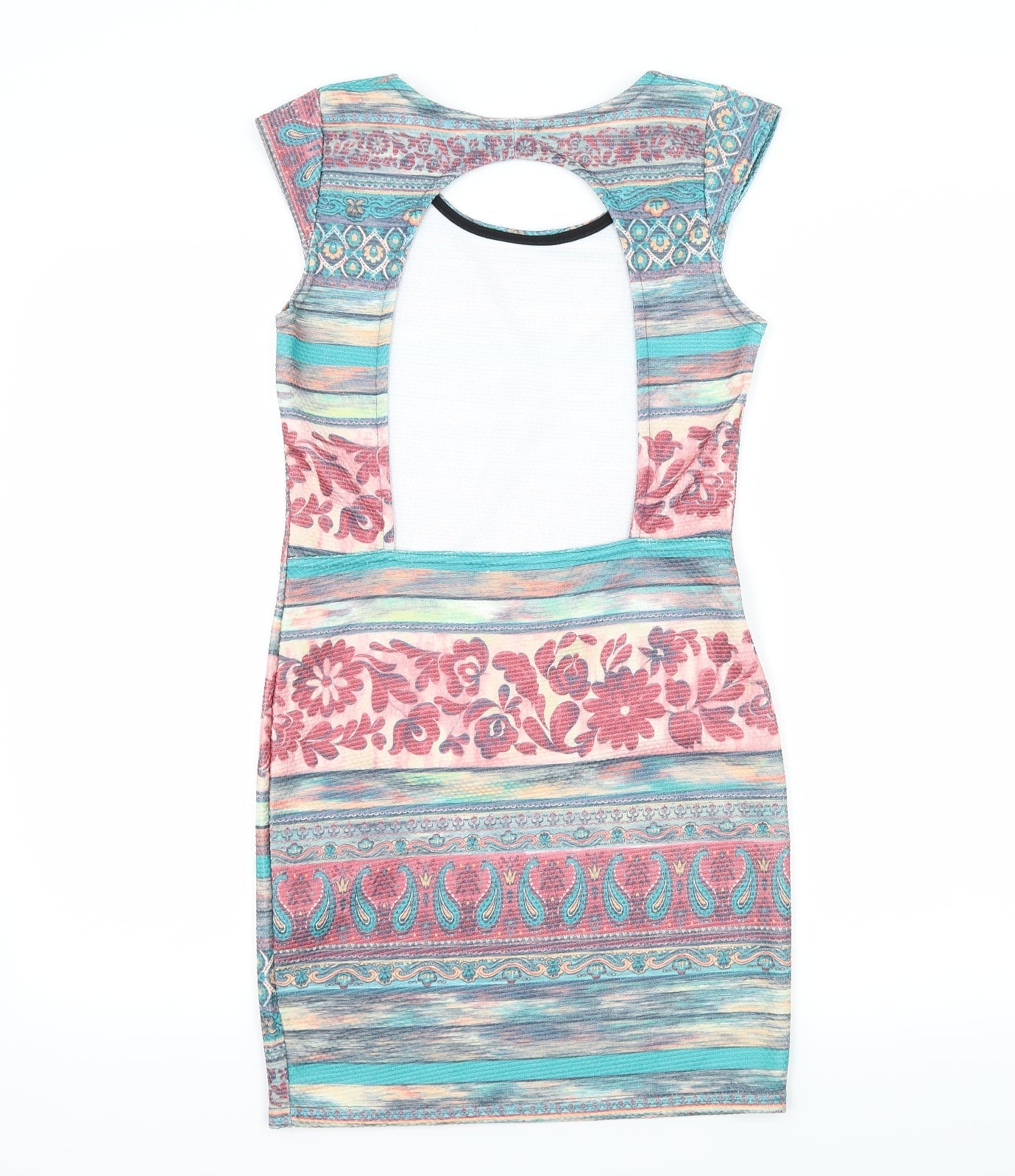 Kiah Womens Multicoloured Geometric Jersey Bodycon  Size 12  - Open Back