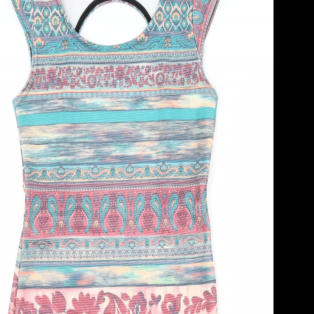 Kiah Womens Multicoloured Geometric Jersey Bodycon  Size 12  - Open Back