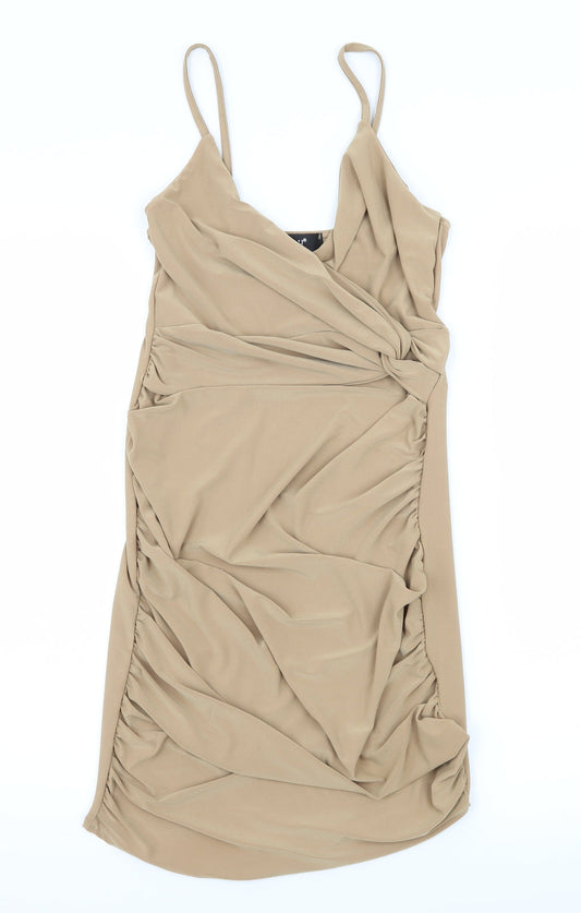 Kiah Womens Beige  Jersey Slip Dress  Size 10  - Ruched