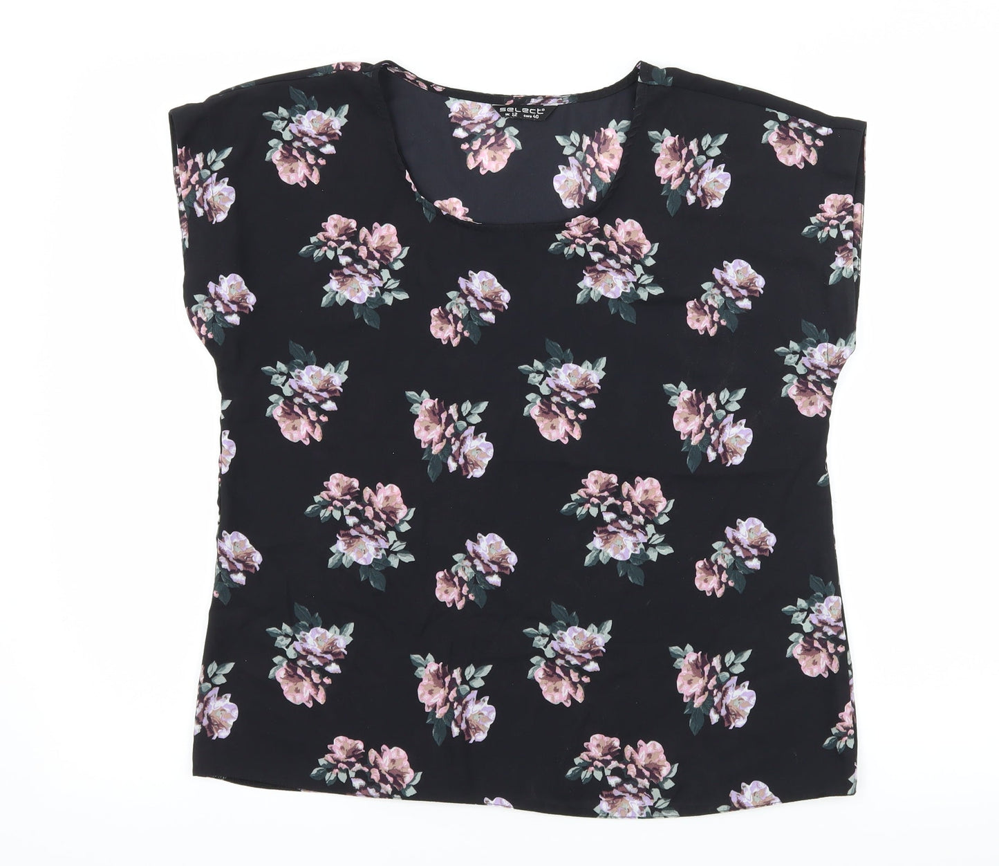 Select Womens Black Floral  Basic Blouse Size 12