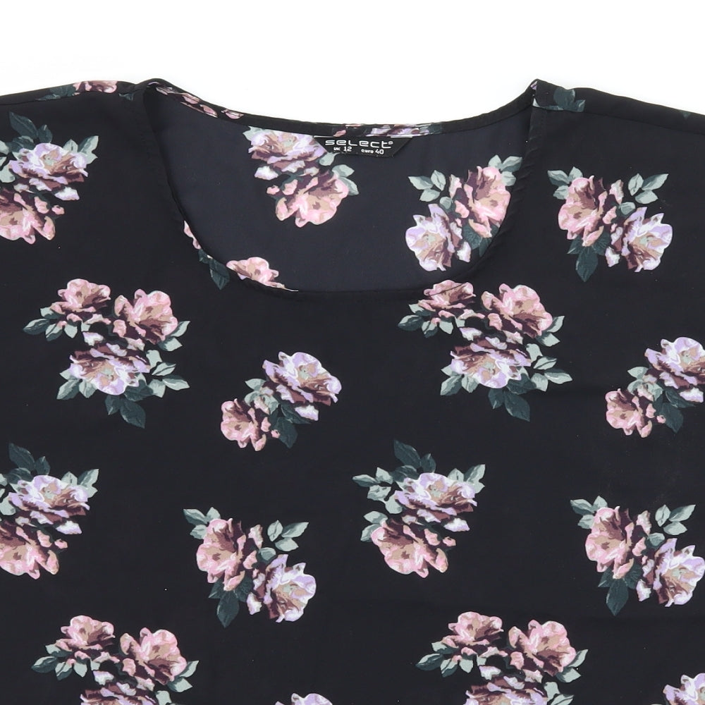 Select Womens Black Floral  Basic Blouse Size 12