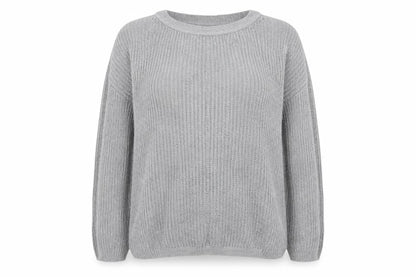 Front view of Boohoo women’s grey knit jumper, size UK 18