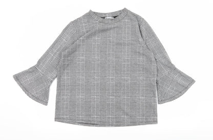 Additional front view of H&M women’s grey check jersey pullover sweatshirt, size M