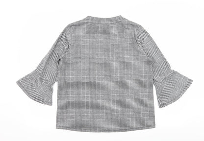 Back view of H&M women’s grey check jersey pullover sweatshirt, size M
