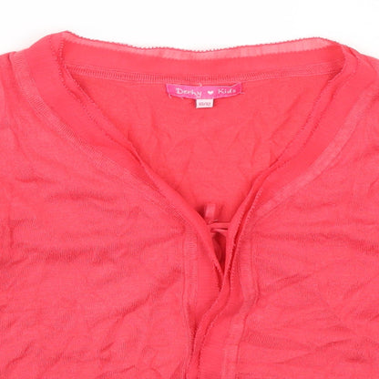 Close-up detail of Derhy Kids girls’ pink cardigan jumper, size 11-12, years