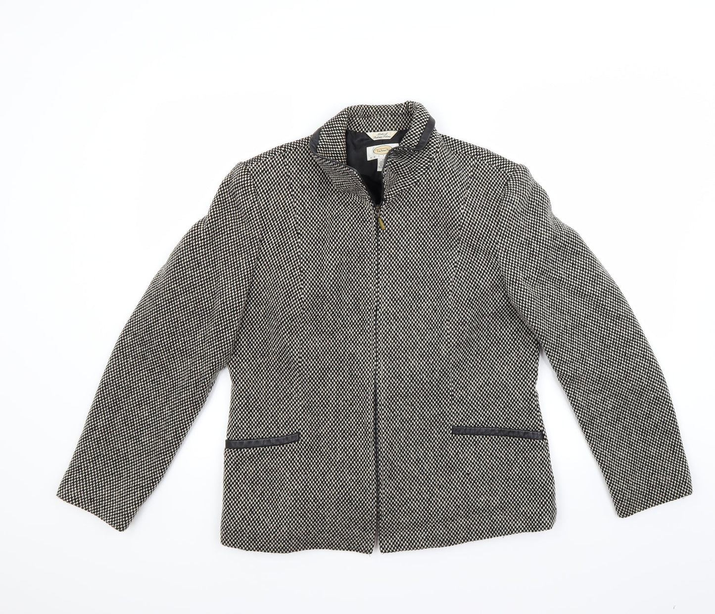 Talbots Womens Grey Houndstooth  Jacket Coat Size 12