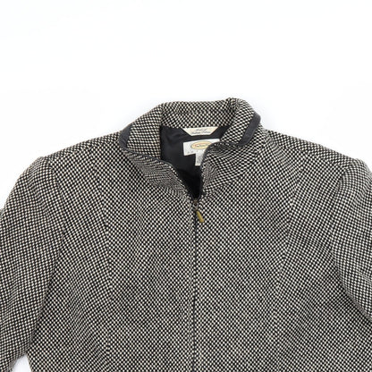 Close-up detail of Talbots women’s grey houndstooth jacket coat, size UK 12
