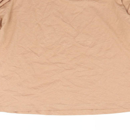 Brand and care label for Mango women’s beige basic t-shirt, size S
