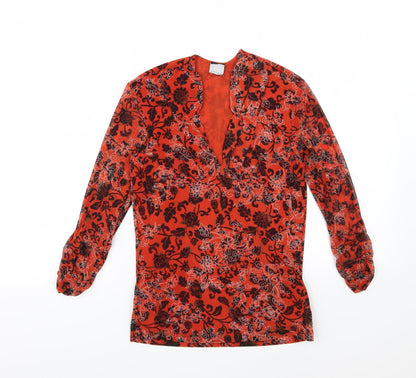 Additional front view of Preworn women’s orange floral basic blouse, size UK 10