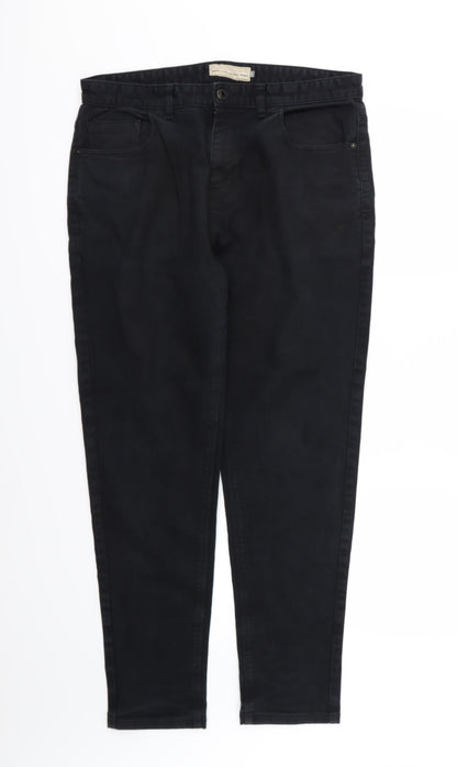 Additional front view of Next women’s black denim tapered jeans, size UK 34, 31-inch leg